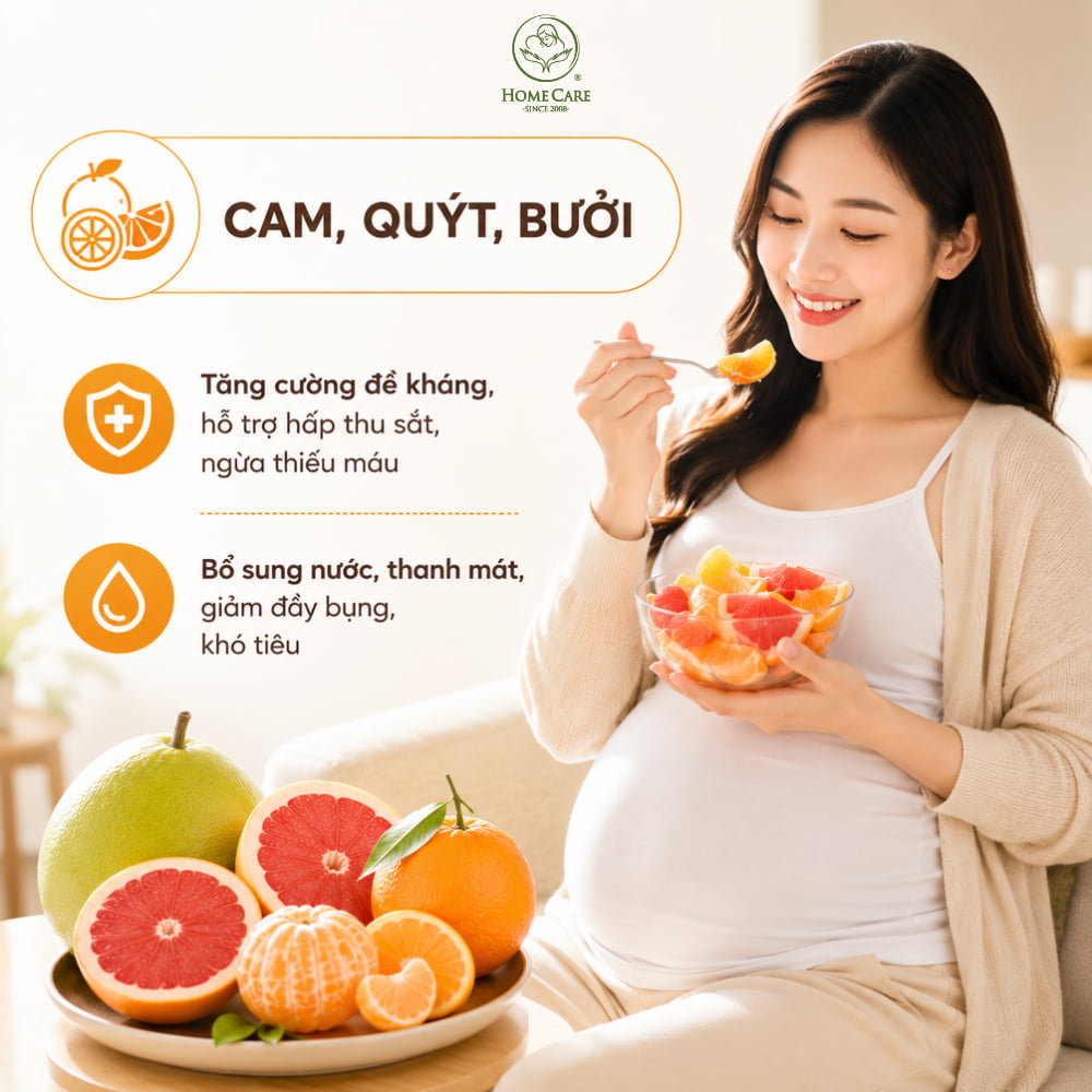 Cam, quýt, bưởi là trái cây tốt cho bà bầu 3 tháng cuối 