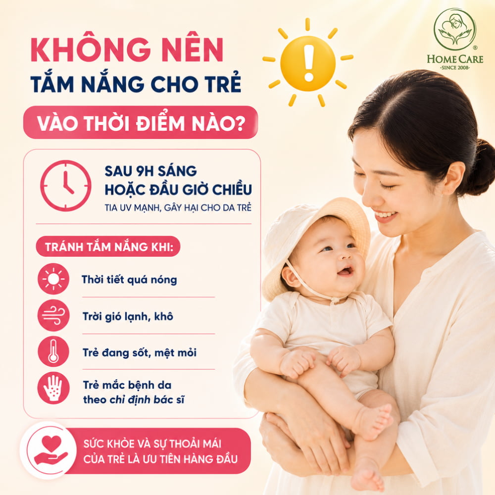 Không nên tắm nắng cho trẻ sơ sinh vào thời điểm nào?