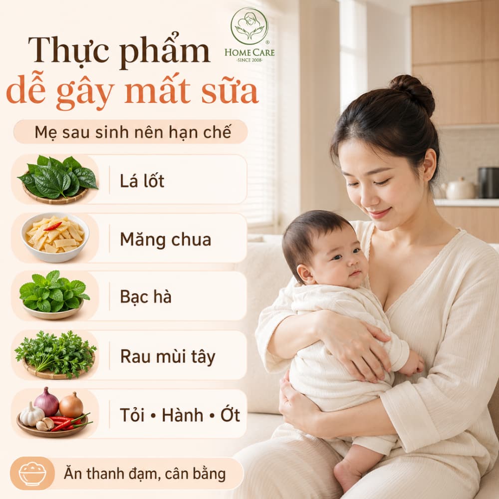 Nhóm thực phẩm gây mất sữa hoặc thay đổi mùi vị sữa