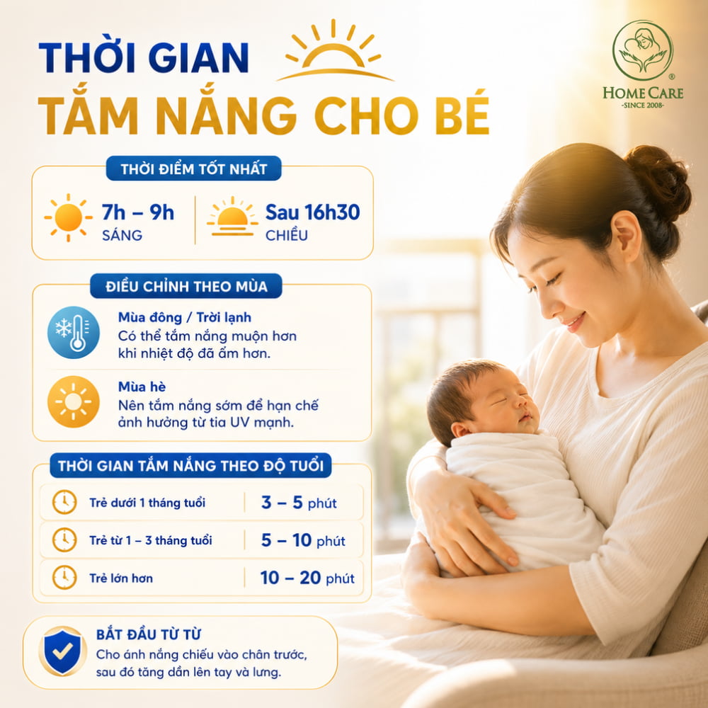 Nên tắm nắng cho trẻ sơ sinh vào thời gian nào?