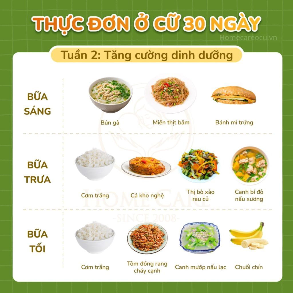 Gợi ý thực đơn ở cữ cho mẹ sau sinh 14 ngày (tuần 2).