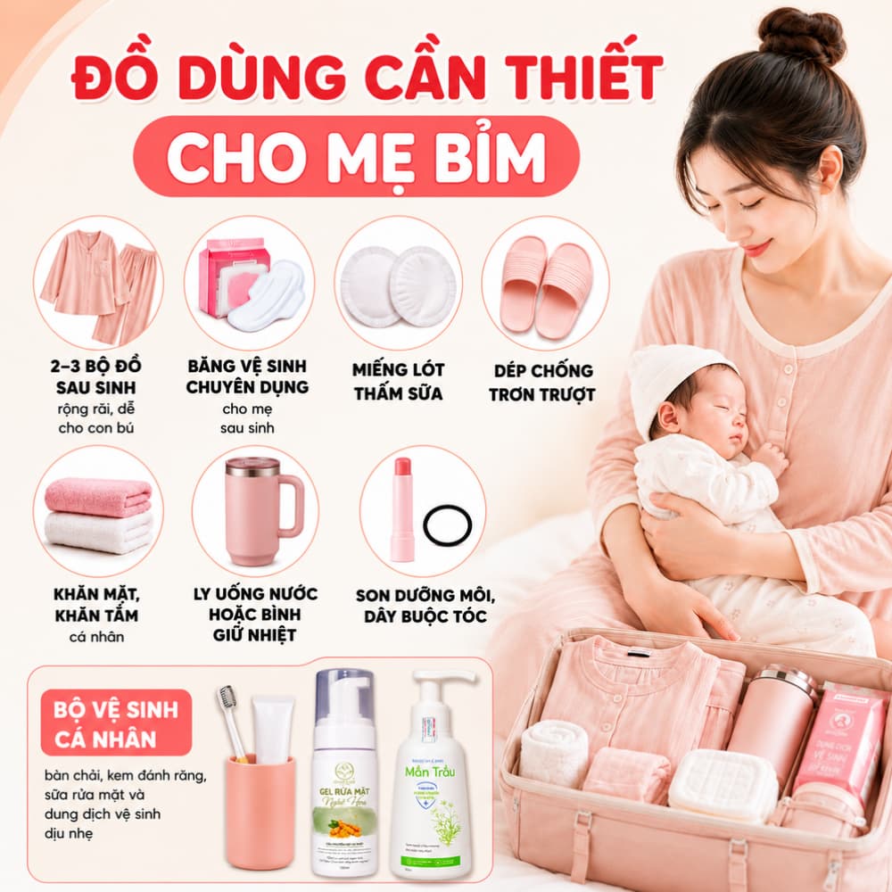 Danh sách đồ đi sinh cần thiết cho mẹ bỉm