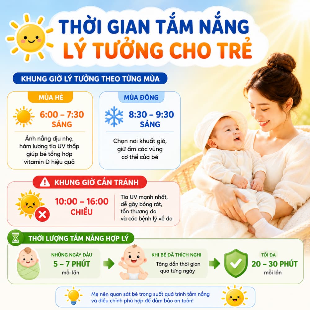 Thời gian tắm nắng cho trẻ lý tưởng nhất là khi nào?
