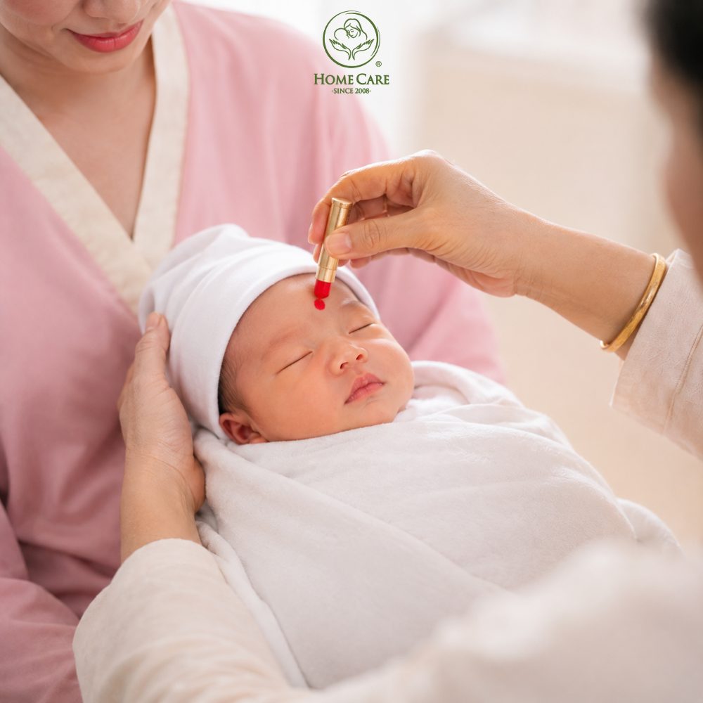 Đánh son lên trán của bé