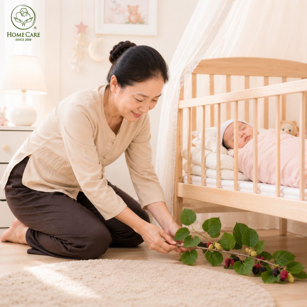 Để một cành dâu tằm trong phòng ngủ của bé