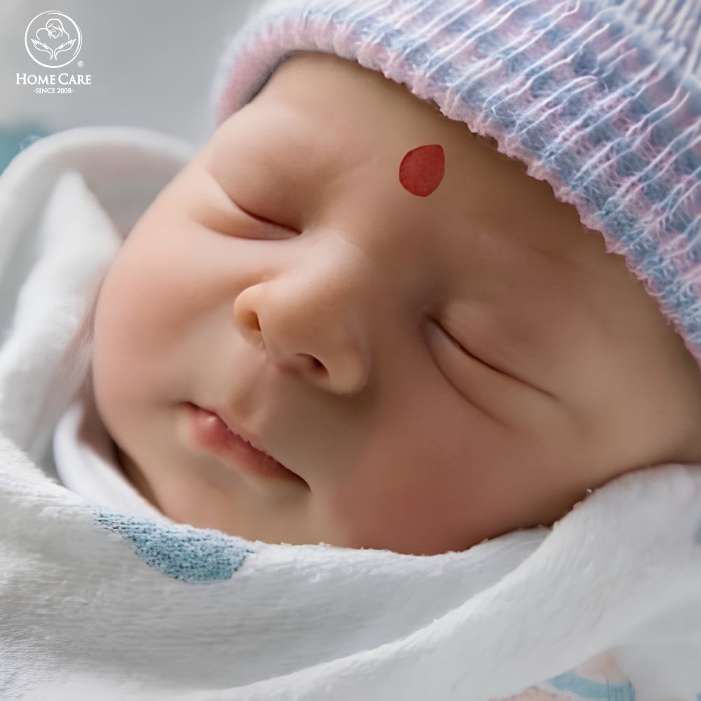 Đánh son lên trán của bé