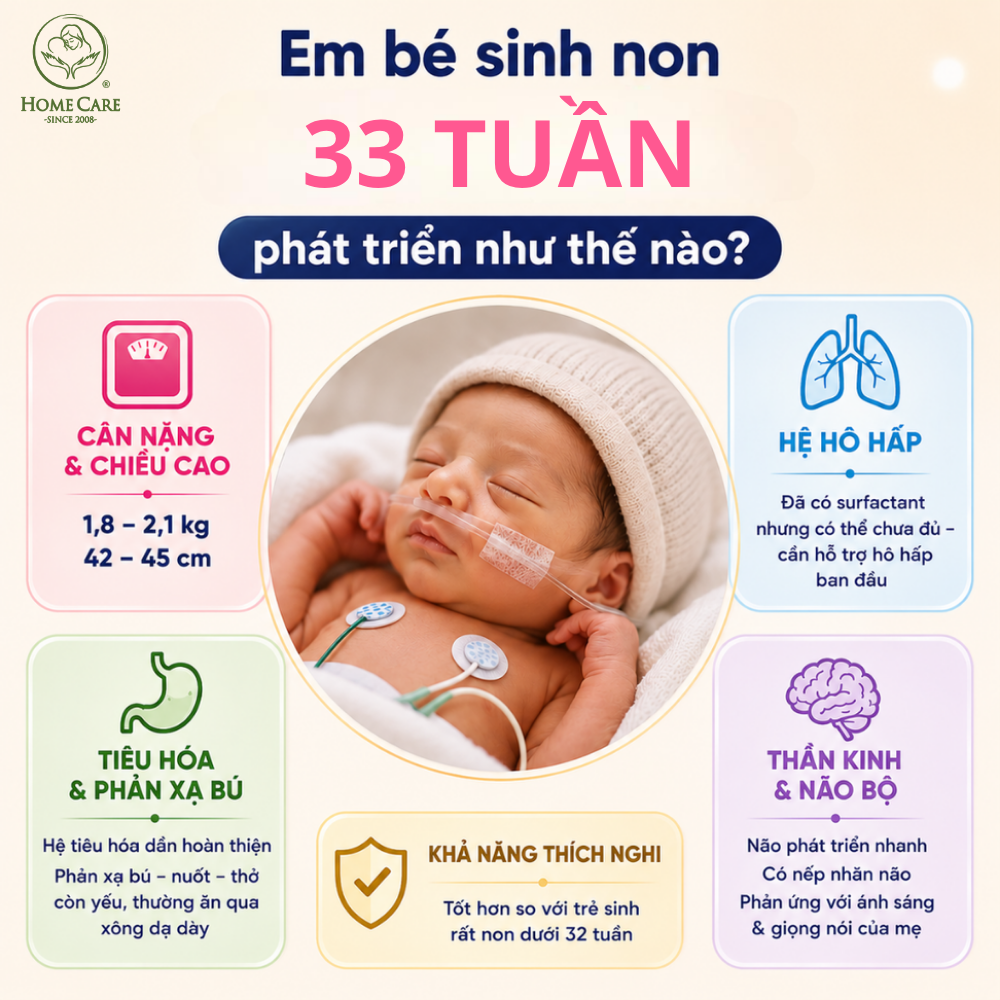 Em bé sinh non 33 tuần phát triển như thế nào?
