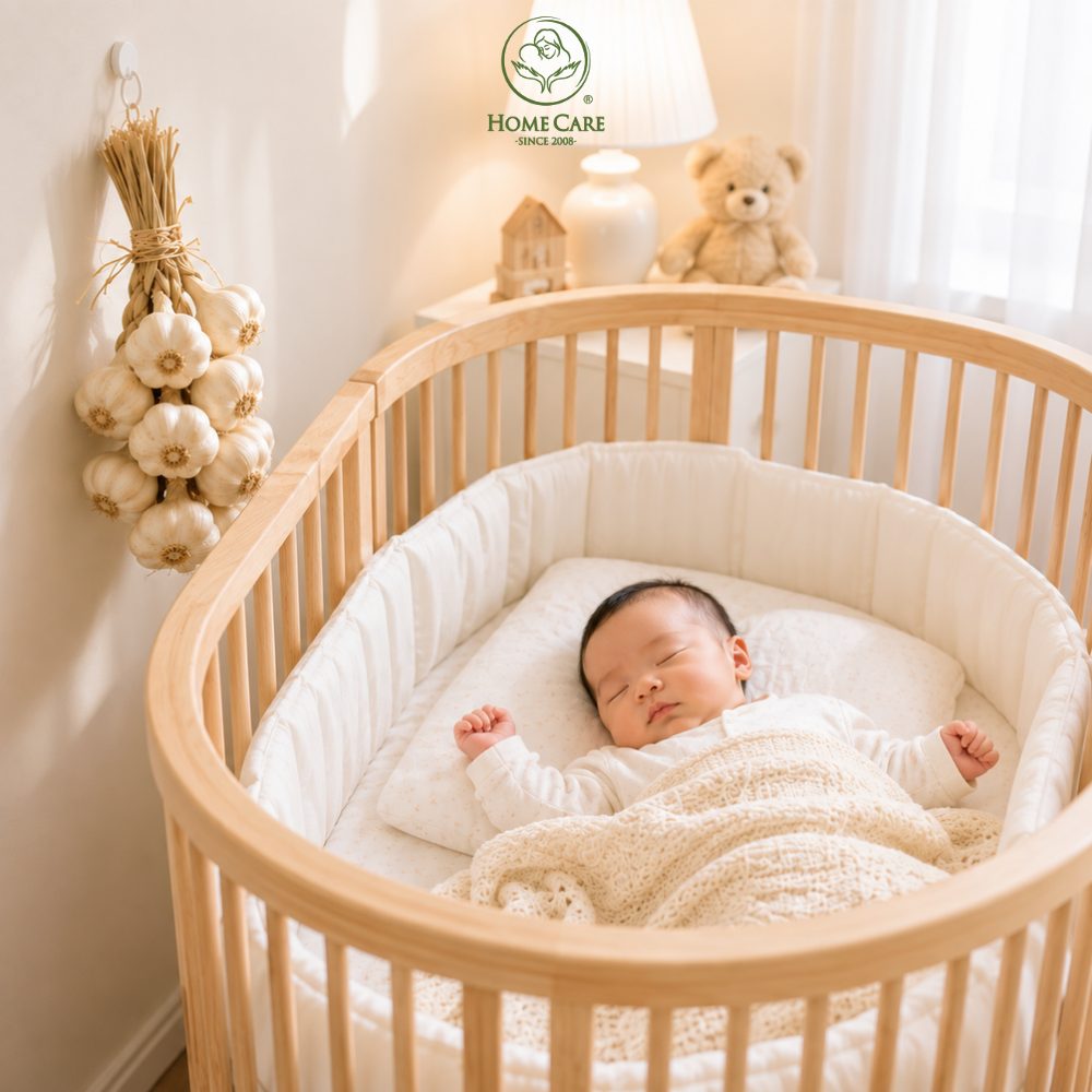 Treo tỏi đầu giường khi đón trẻ về phòng ngủ